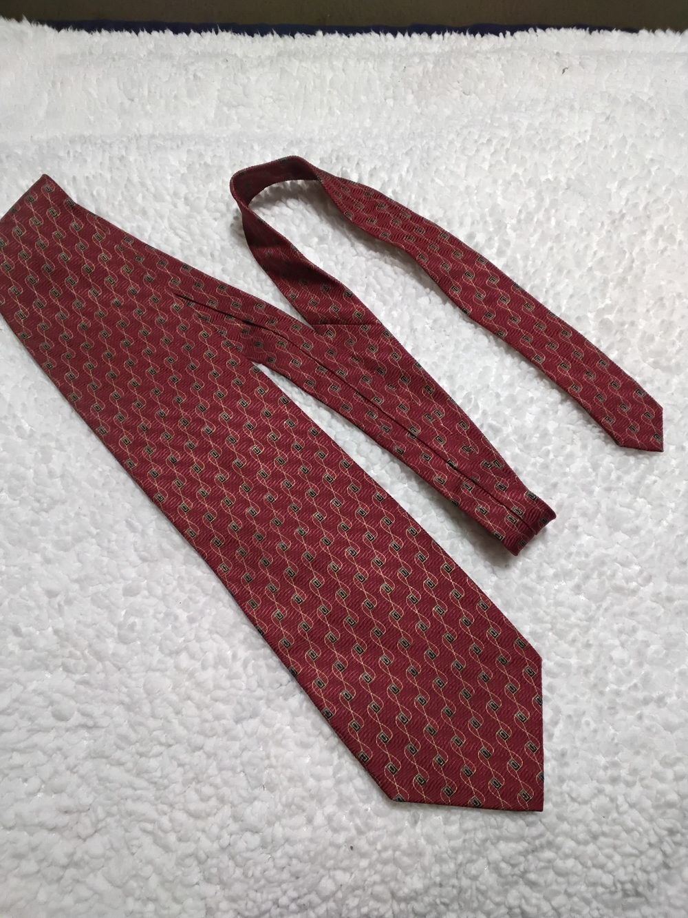 Valentino Red Geometric Silk Tie with Gold Accents